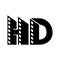 Letter HD initial logo for high definition with negative film strip
