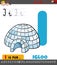 Letter I worksheet with cartoon igloo