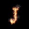 Letter J burning in fire with smoke, digital art isolated on black background, a letter from alphabet set