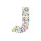 Letter j filled with dense watercolor confetti on.