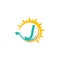 Letter J icon logo with leaf combined with sunshine design