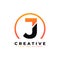 Letter J Logo Design with Black Orange Color and Circle. Cool Modern Icon Letters Logo Vector