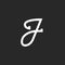 Letter J logo monogram design element, calligraphic italic font, handwritten thin white line cursive letter