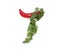 letter J from red chili pepper and green herbs, parsley letter for recipe