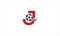 Letter J with soccer ball shot icon and football in flat vector minimalist logo design