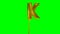 Letter K from alphabet helium gold balloon floating on green screen -