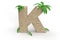 Letter k from the alphabet made of sand with palm trees for summer vacation