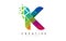 Letter K Design with Rainbow Shattered Blocks Vector Illustration