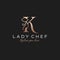 Letter K Lady Chef, Initial Beauty Cook Logo Design Vector