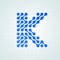 Letter K logo modern halftone icon. Vector flat letter K sign futuristic blue dot line liquid font trendy digital design