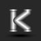 Letter K logo monogram 3d metallic line pipe shape construction with flanges, silver colour creative typography mark, industrial