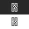 Letter K logo old monogram, set black and white linear pattern symbols, maze style design element