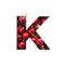 Letter K made of berries and paper cut isolated on white. Cherries alphabet. Typeface for bio organic food market