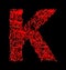 Letter K red artistic fiber mesh style isolated on black