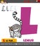 Letter L from alphabet with cartoon lemur animal character