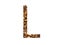 Letter L of the alphabet made with brown wood chips