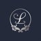 Letter L Decorative Crown Ring Alphabet Logo isolated on Navy Blue Background. Luxury Silver Initial Abjad Logo Design Template.