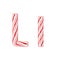 Letter L Mint Candy Cane Alphabet Collection Striped in Red Christmas Colour . 3d Rendering