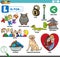 Letter l words educational set with cartoon characters