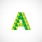 Letter A logo template. Green and yellow triangle particles design.