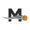 Letter M Basket Ball Logo Design For Basket Club Symbol Vector Template. Basketball Logo Element