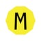 The letter M is black in color with a yellow decagon
