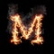 Letter M burning in fire with smoke, digital art isolated on black background, a letter from alphabet set