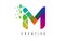 Letter M Design with Rainbow Shattered Blocks Vector Illustration