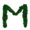 Letter M of the English alphabet made from green stabilized moss, isolated on white background