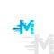 Letter M logo. Blue distorted vector icon. Speed concept font.