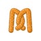 Letter M pretzel. snack font symbol. Food alphabet sign. Traditional German meal is ABC. Bake