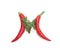 letter M from red chili pepper and green parsley, herbs letter for recipe