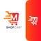 Letter M Shopping Cart Logo, Fast Trolley Shop Icon