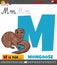 Letter M worksheet with cartoon mongoose