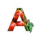 Letter A made of fresh fruit. A lettering