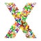 The letter X made up of lots of butterflies of different colors