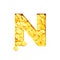 Letter N of alphabet made of bio cereals corn flakes and paper cut isolated on white. Typeface for healthy food store