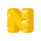 Letter N cheese font. Symbol of cheesy alphabet. Dairy Food type