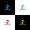 Letter N in circle logo, icon flat and vector design template. The letter n in inversion logotype for brand or company with text.