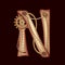 Letter N from the complete set of characters of the font. Symbol of the Latin alphabet and English language