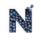 Letter N of English alphabet made of natural blueberries and paper cut isolated on white. Bilberry typeface