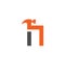 Letter N with with hammer renovation, building services, repair, construction logo design template. Orange and Grey color icon.