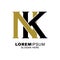 Letter N and K logo with gold and black color for business and growth company