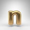 Letter N lowercase on white background. Golden 3D letter with gloss metal texture.