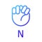Letter N sign in ASL pixel perfect gradient linear vector icon