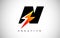 Letter N Thunderbolt Logo Concept with Black Letter and Orange Yellow Thunder