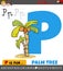 Letter P from alphabet with cartoon palm tree