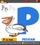 Letter P from alphabet with cartoon pelican bird