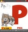 Letter P from alphabet with cartoon pika animal character
