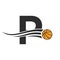 Letter P Basket Ball Logo Design For Basket Club Symbol Vector Template. Basketball Logo Element